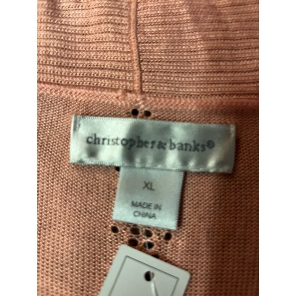 Christopher & Banks Cardigan Womens XL Peach Pink Open Front 3/4 Sleeve NEW - Picture 7 of 16